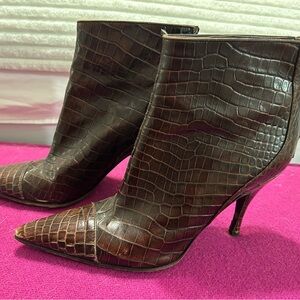 Via Spiga Brown 3” Heeled Boots with Crocodile Texture